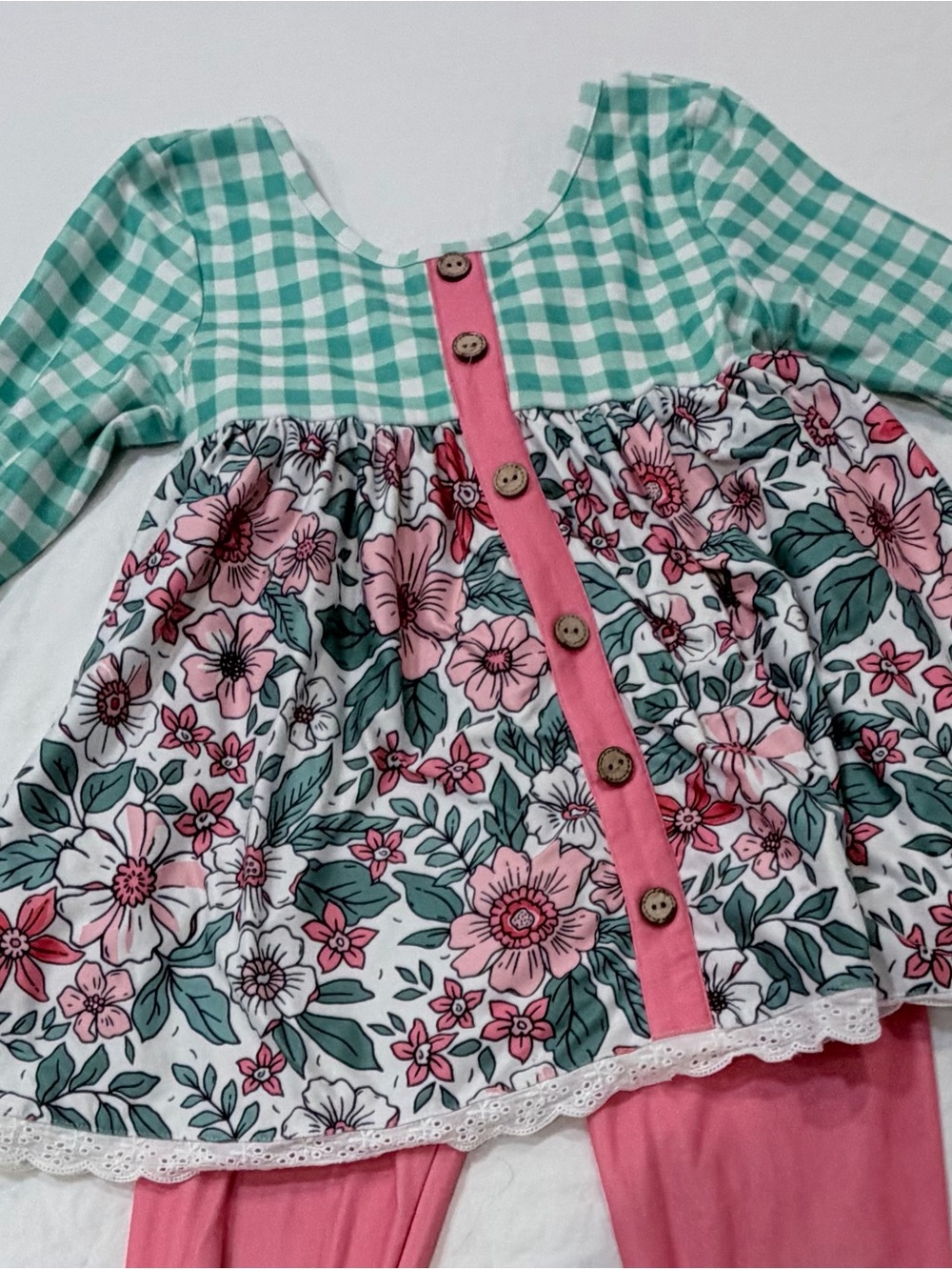 Cheeky Plum Girls Floral Gingham Tunic Top Size 8Y Boutique Easter Spring